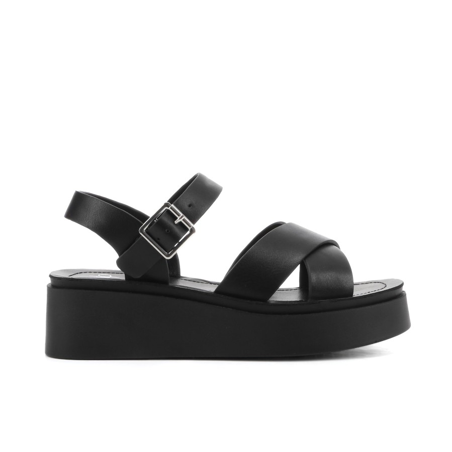 Women'S Number One Shoes Flats | Charm Platform Sandals Black