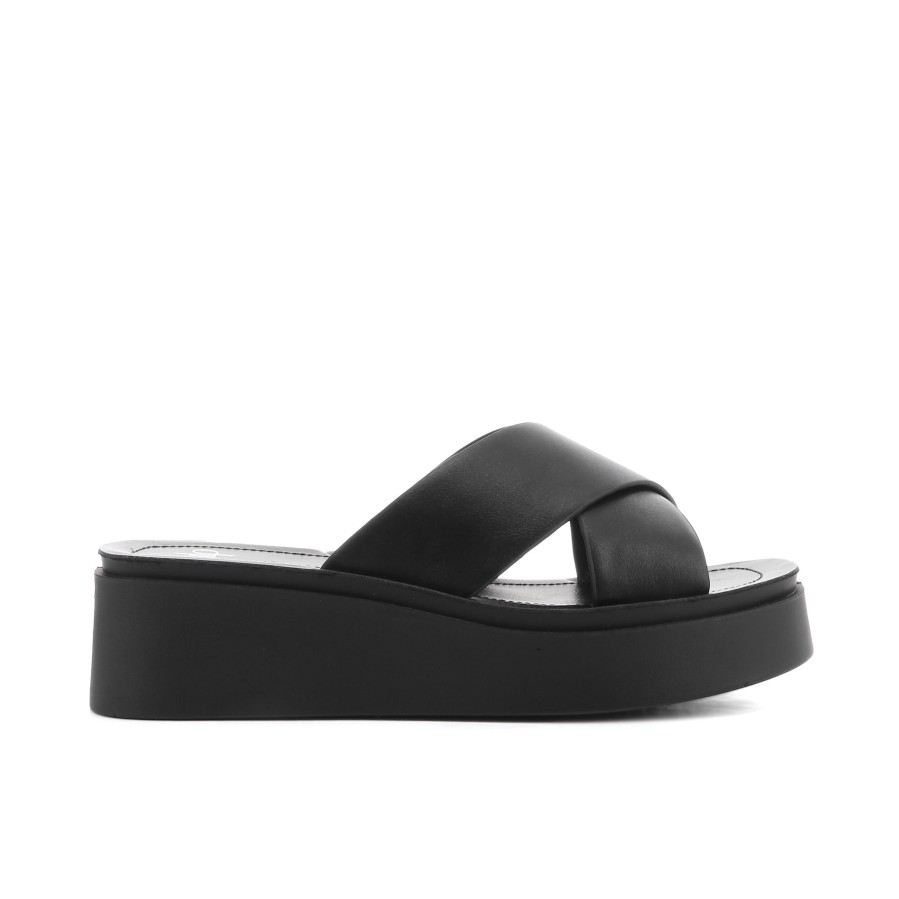 Women'S Number One Shoes Wedges | Lucky Platform Slides Black